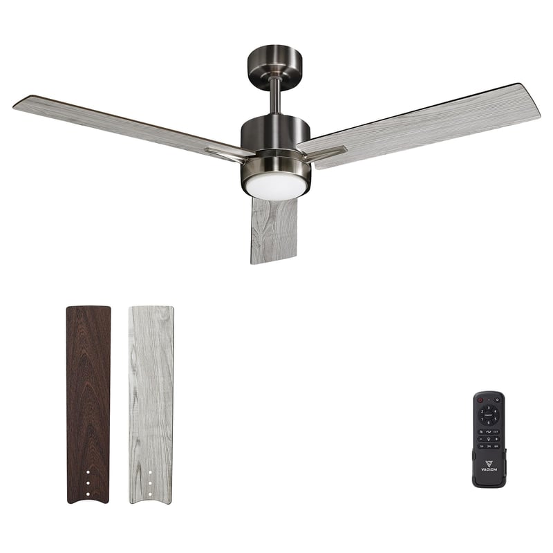 Ventilator de tavan cu lumină și telecomandă: ventilator modern pentru dormitor de 132 cm cu LED reglabil în trei temperaturi de culoare - motor DC silențios reversibil - interior/exterior - 220~240V - 3 viteze - Gri
