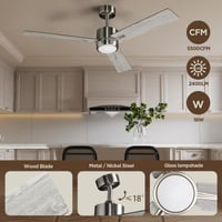 Ventilator de tavan cu lumină și telecomandă: ventilator modern pentru dormitor de 132 cm cu LED reglabil în trei temperaturi de culoare - motor DC silențios reversibil - interior/exterior - 220~240V - 3 viteze - Gri 7