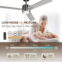 Ventilator de tavan cu lumină și telecomandă: ventilator modern pentru dormitor de 132 cm cu LED reglabil în trei temperaturi de culoare - motor DC silențios reversibil - interior/exterior - 220~240V - 3 viteze - Gri 5