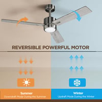 Ventilator de tavan cu lumină și telecomandă: ventilator modern pentru dormitor de 132 cm cu LED reglabil în trei temperaturi de culoare - motor DC silențios reversibil - interior/exterior - 220~240V - 3 viteze - Gri 3