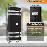 CELAVY Vonkajšie nástenné svietidlo so snímačom pohybu 2 ks, LED GU10 IP65 vodotesné vonkajšie osvetlenie, čierne 6