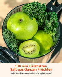 CelerySpec Slow Juicer Tesztgyőztes - 130 mm Adagolónyílás, 1,8L Tartály, Egész Gyümölcsökhöz, BPA-mentes, Rozsdamentes Acél, Fekete 5
