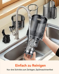 CelerySpec Slow Juicer Tesztgyőztes - 130 mm Adagolónyílás, 1,8L Tartály, Egész Gyümölcsökhöz, BPA-mentes, Rozsdamentes Acél, Fekete 4