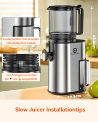 CelerySpec Slow Juicer Tesztgyőztes - 130 mm Adagolónyílás, 1,8L Tartály, Egész Gyümölcsökhöz, BPA-mentes, Rozsdamentes Acél, Fekete 8