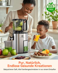 CelerySpec Slow Juicer Tesztgyőztes - 130 mm Adagolónyílás, 1,8L Tartály, Egész Gyümölcsökhöz, BPA-mentes, Rozsdamentes Acél, Fekete 10