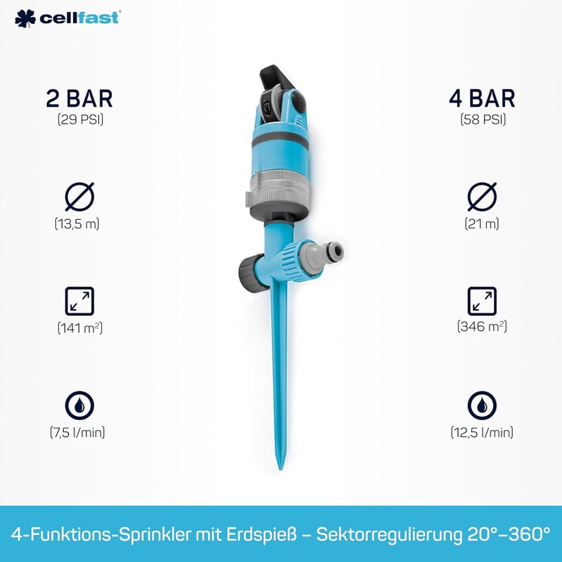Cellfast 300 m² Többfunkciós Locsoló Szöggel - blue