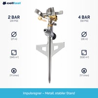Cellfast LUX profesionalna metalna impulsna vrtna prskalica za travnjake, cvijeće i biljke, s mogućnošću postupnog podešavanja i kompatibilnošću s Hozelock sustavom 2