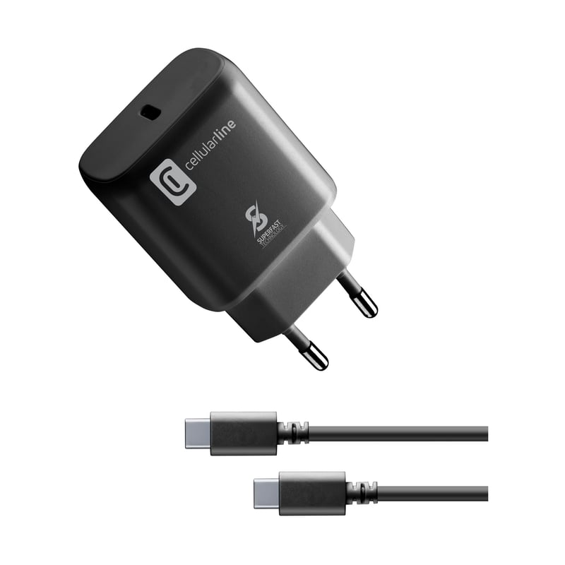 Nabíjačka Cellularline Super Fast Charger Kit 25W pre Samsung s USB-C káblom 1 m, Power Delivery, čierna