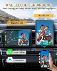 Afișaj auto Android CEMOFE de 8 inchi, Apple CarPlay wireless, ecran tactil portabil cu cameră de marșarier, Mirror Link, navigație GPS, control vocal, AUX, FM 2