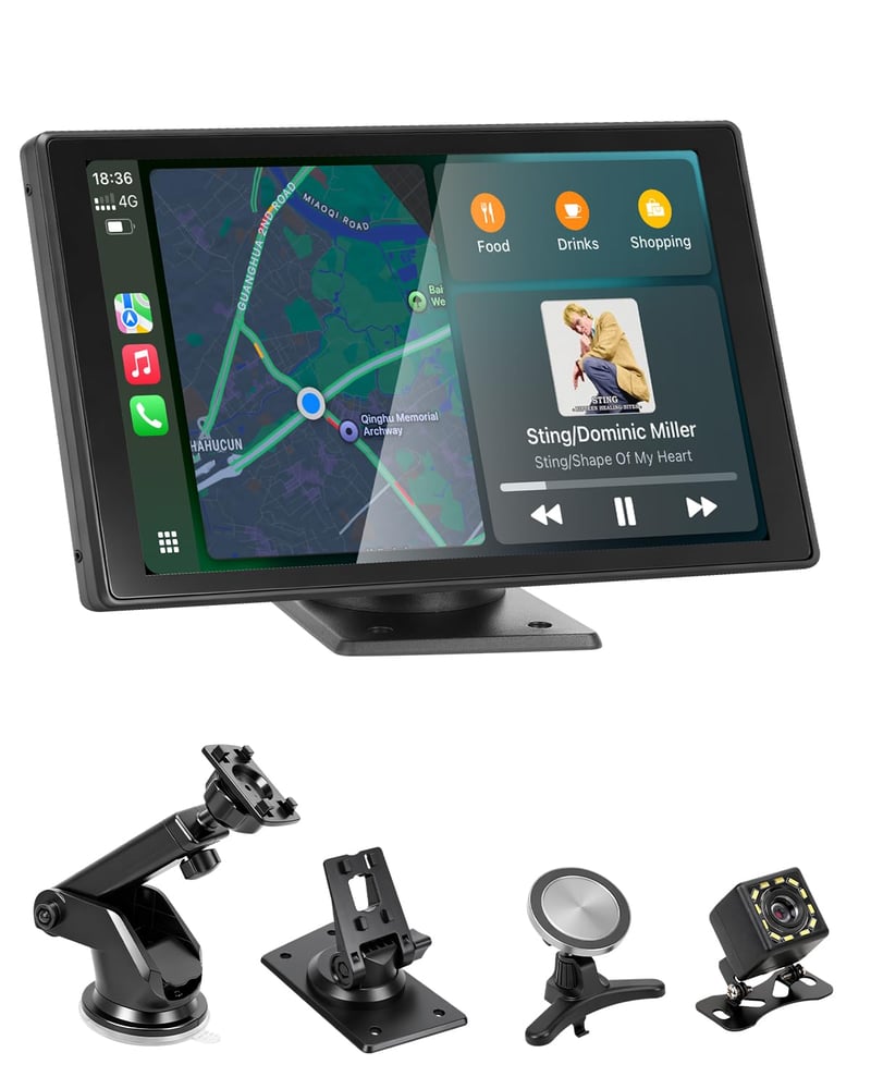 Afișaj auto Android CEMOFE de 8 inchi, Apple CarPlay wireless, ecran tactil portabil cu cameră de marșarier, Mirror Link, navigație GPS, control vocal, AUX, FM