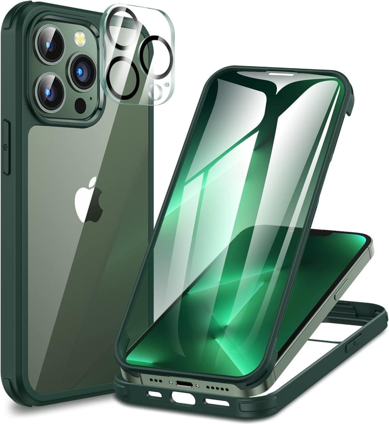 Husă de protecție 360° CENHUFO pentru iPhone 13 Pro cu sticlă securizată integrată și protecție pentru cameră - verde