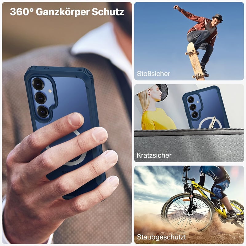 CENHUFO Samsung Galaxy S25 mágneses tok, beépített adatvédelmi üveg és kamera védelemmel, 360° ütésálló kék - S25, blue
