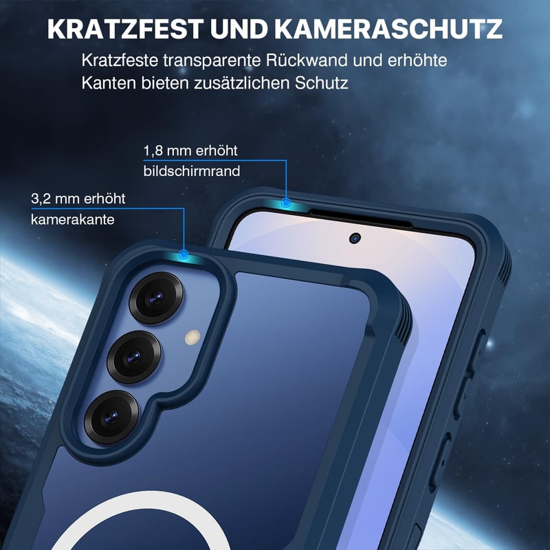 CENHUFO Samsung Galaxy S25 mágneses tok, beépített adatvédelmi üveg és kamera védelemmel, 360° ütésálló kék - S25, blue
