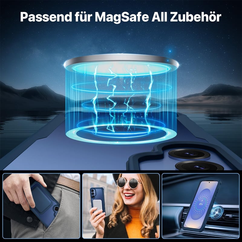 CENHUFO Samsung Galaxy S25 mágneses tok, beépített adatvédelmi üveg és kamera védelemmel, 360° ütésálló kék - S25, blue