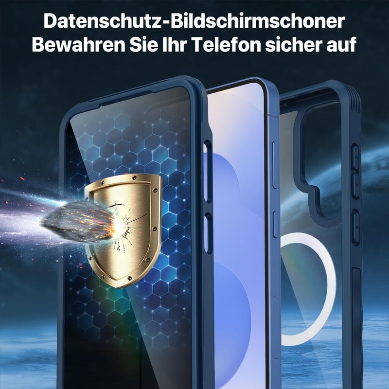 CENHUFO Samsung Galaxy S25 mágneses tok, beépített adatvédelmi üveg és kamera védelemmel, 360° ütésálló kék - S25, blue