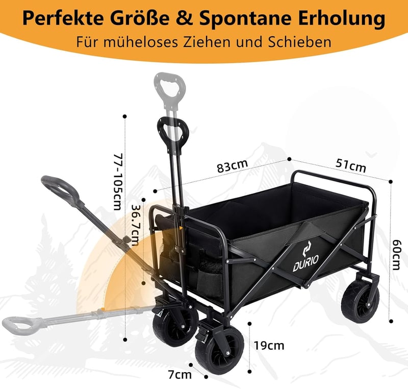 Century Star Összecsukható Kézikocsi Fékkel, 150L Kapacitás, 150kg Terhelhetőség, Fekete
