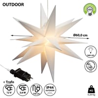 Cepewa 3D PVC LED zvijezda XL bijela božićna svjetleća zvijezda za vješanje s funkcijom timera, SMD LED, promjer 60 cm, za vanjsku upotrebu IP44 3
