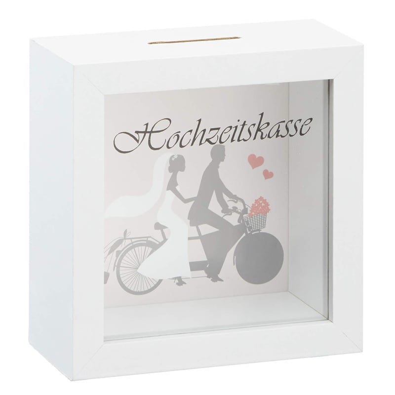 Svadobná pokladnička Cepewa z MDF materiálu, biela, 14,5 x 6,5 x 14,5 cm, darčeková krabička na peniaze