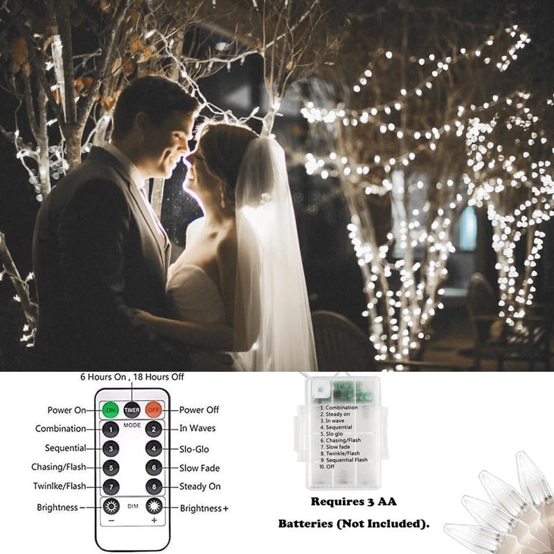 CERIAL 2db Tündérfény 6m 60 LED Fehér Karácsony Távirányító Időzítő Vízálló