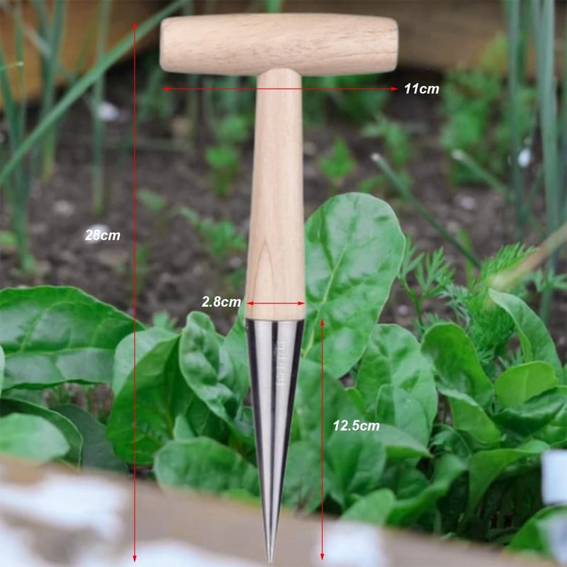 Plantator de bulbi Cerioll cu mâner din lemn, unealtă de plantat din oțel inoxidabil cu scală de măsurare, set pentru plantarea bulbilor de flori