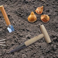 Plantator de bulbi Cerioll cu mâner din lemn, unealtă de plantat din oțel inoxidabil cu scală de măsurare, set pentru plantarea bulbilor de flori 6