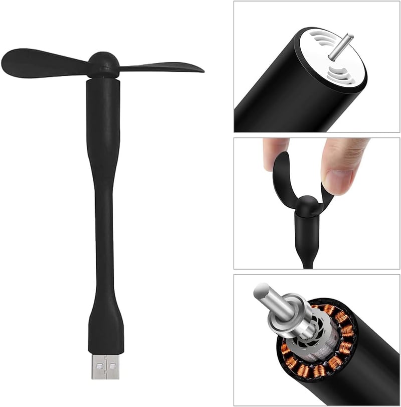 Cerioll Mini USB Ventilátor 90mm Hajlékony Nyakkal, 2db Hordozható USB Ventillátor PC Laptop Powerbank Fekete Fehér