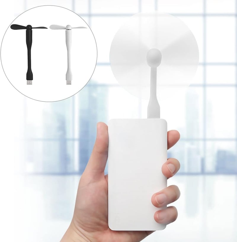 Cerioll Mini USB Ventilátor 90mm Hajlékony Nyakkal, 2db Hordozható USB Ventillátor PC Laptop Powerbank Fekete Fehér