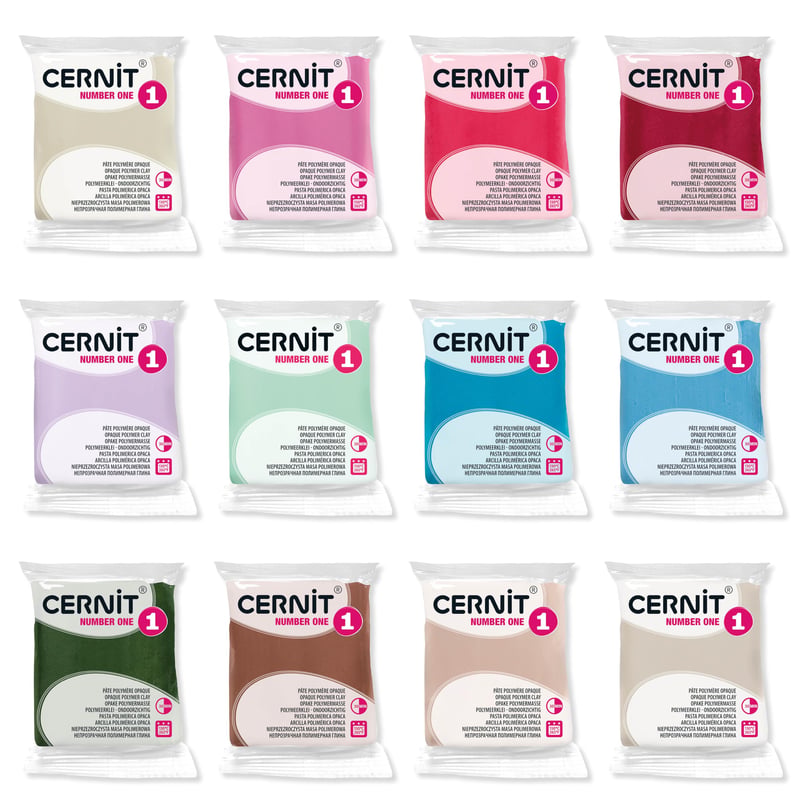 Set plastilină Cernit N°1, 12 x 56 g, culori pastelate asortate, argilă pentru modelaj