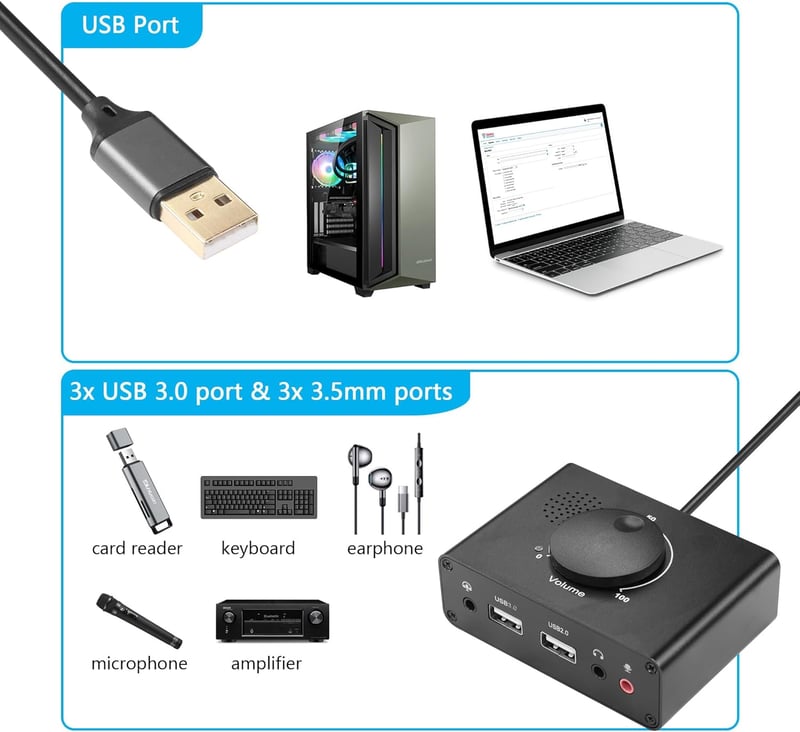 CERRXIAN R USB hangkártya hangerő szabályozással PC laptop Mac kompatibilis