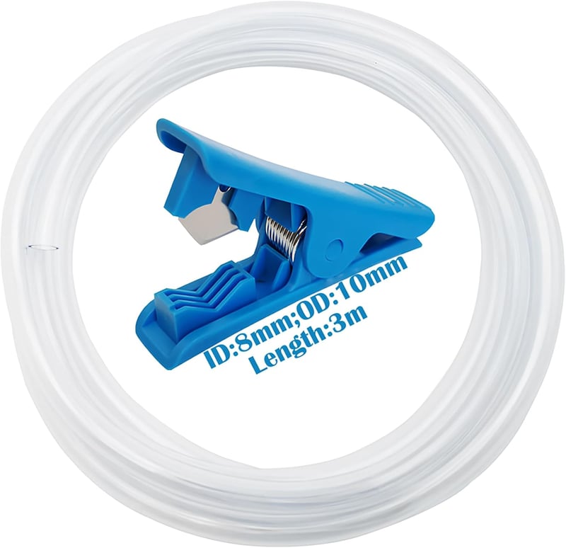 CESFONJER Átlátszó PVC Cső 3m - 8mm Belső / 10mm Külső Átmérő - Ipari Felhasználásra - Csővágóval - Rugalmas, Kopásálló Műanyag Tömlő