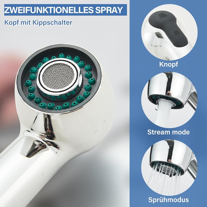 Cesinkin Kihúzható Krómozott Konyhai Csaptelep 360° Forgatható 2 Spray Mód