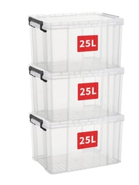 Cetomo set od 3 prozirne kutije za pohranu od 25 litara s poklopcem, spremnici od PP plastike koji se mogu slagati jedan u drugi — slomljen poklopac (stanje: vidi 2. sliku) 1