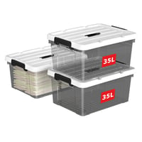 Cetomo 35 l priehľadný čierny úložný box s vekom, rukoväťou a uzatváracími klipmi, 3 kusy, stohovateľný a stohovateľný do seba 1