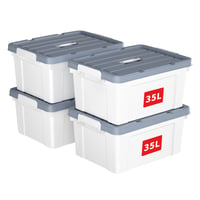 Cutie de depozitare din plastic Cetomo de 35 litri cu capac și mânere, albă, stivuibilă și modulară, set de 4 bucăți 1