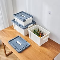 Cutie de depozitare din plastic Cetomo de 35 litri cu capac și mânere, albă, stivuibilă și modulară, set de 4 bucăți 5