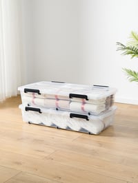 Cetomo prozirna kutija za pohranu od 50 litara s poklopcem i kotačićima, 4 komada, za ispod kreveta, bez BPA, plastična kutija za organizaciju koja se može slagati jedna na drugu 6