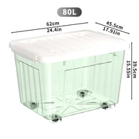 Cetomo 80L Átlátszó Zöld Műanyag Tárolódoboz Kerekekkel és Fedéllel, Egymásba Rakható és Staplható, 4 db 2