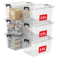 Priehľadný plastový úložný box Cetomo C5032 s klip uzáverom, stohovateľný, 15 l, sada 6 ks 1