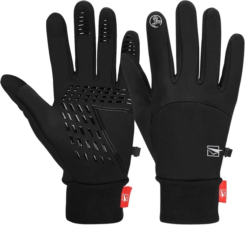 Cevapro Téli Kerékpáros Kesztyű - Vízlepergető, Érintőképernyős, Szélálló, Csúszásgátló Tenyérrel, Unisex Sportkesztyű Felnőtteknek, Fekete,