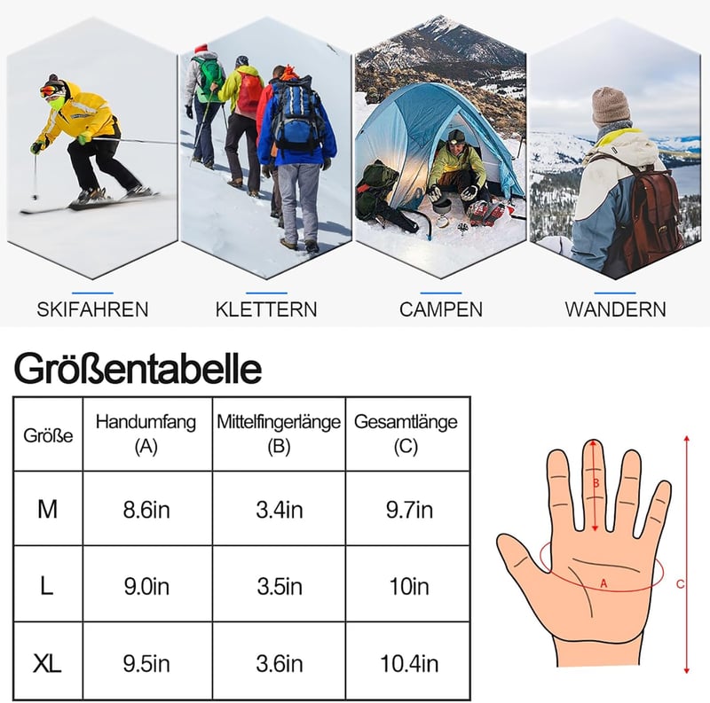 Cevapro Vízálló Síkesztyű - Érintőképernyős Téli Kesztyű Férfiaknak és Nőknek, Meleg Snowboard, Motorozás és Kerékpározás Kiegészítő