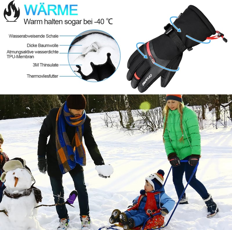 Cevapro Vízálló Síkesztyű - Érintőképernyős Téli Kesztyű Férfiaknak és Nőknek, Meleg Snowboard, Motorozás és Kerékpározás Kiegészítő