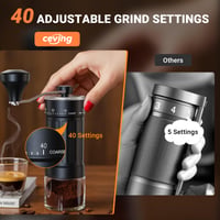 Râșniță de cafea manuală CEVING Mini cu 40 de trepte de măcinare reglabile, negru 2
