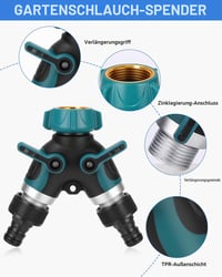 Distribuitor robinet de grădină cu 2 căi Cexovo, adaptor distribuitor apă 3/4 inch, distribuitor furtun pentru irigarea grădinii, conector distribuitor apă 3