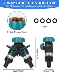 Distribuitor robinet de grădină cu 2 căi Cexovo, adaptor distribuitor apă 3/4 inch, distribuitor furtun pentru irigarea grădinii, conector distribuitor apă 2