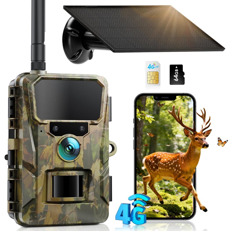 CEYOMUR 4K Solárna fotopasca, WiFi Bluetooth 46MP, nočné videnie, pohybový senzor, 120° uhol záberu, IP66 vodotesná, vrátane 32GB SD karty