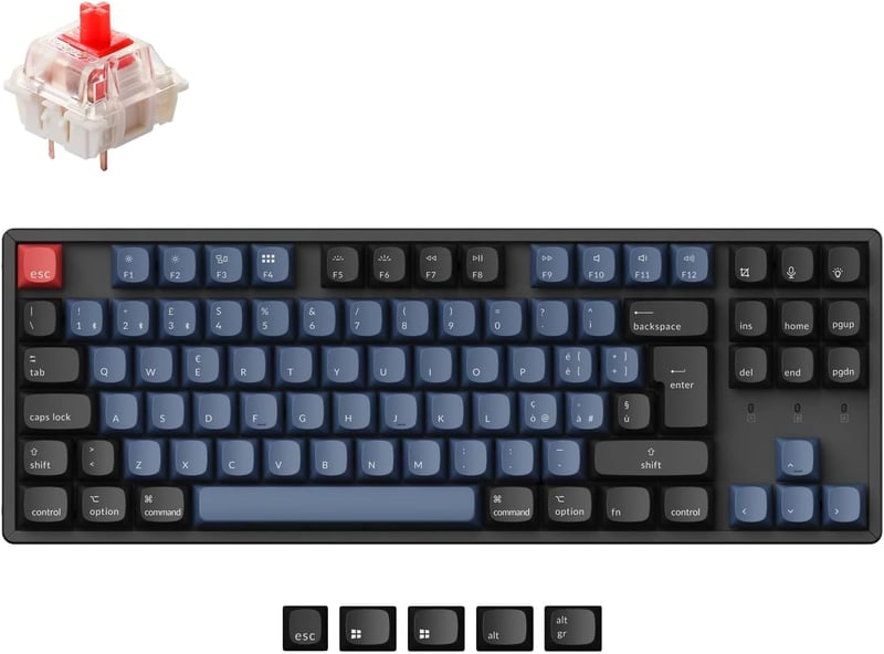 Keychron K8 Pro vezeték nélküli TKL mechanikus billentyűzet, RGB háttérvilágítással, piros Gateron G Pro kapcsolókkal
