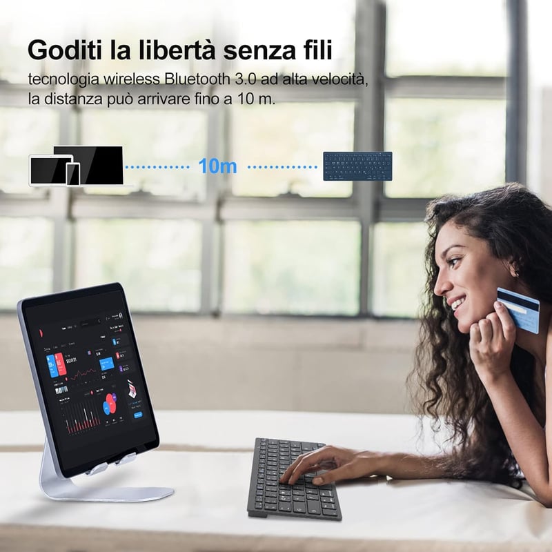 FOGARI Vezeték Nélküli Bluetooth Billentyűzet - Ultravékony, Hordozható, Kompatibilis iPad, Android, Windows, MacOS Eszközökkel, Fekete