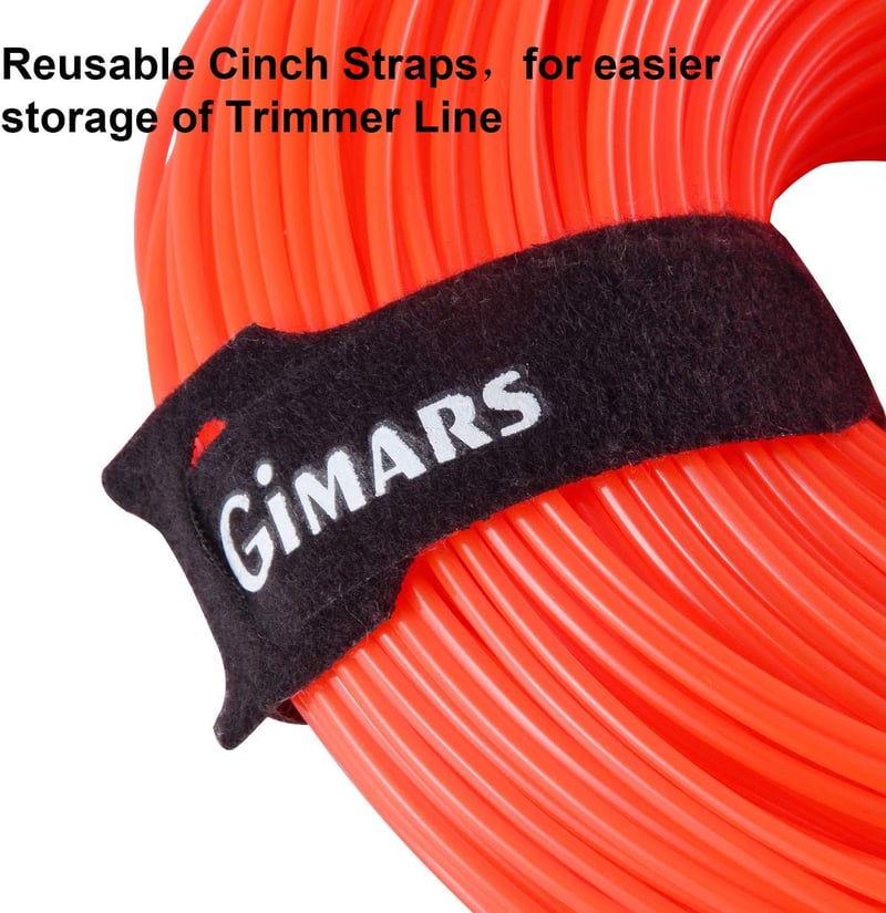 Gimars 110m x 2.4mm Fűkasza Damil, Narancs Nylon Vágószál Elektromos Fűszegélynyíróhoz, Tartós PA6 Anyagból, Tépőzáras Kábelkötegelővel