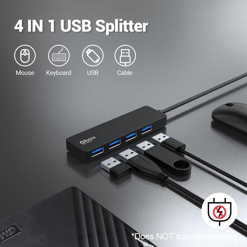 Qhou 4 Portos USB 3.0 Hub - Gyors Adatátvitel, USB-C Csatlakozás