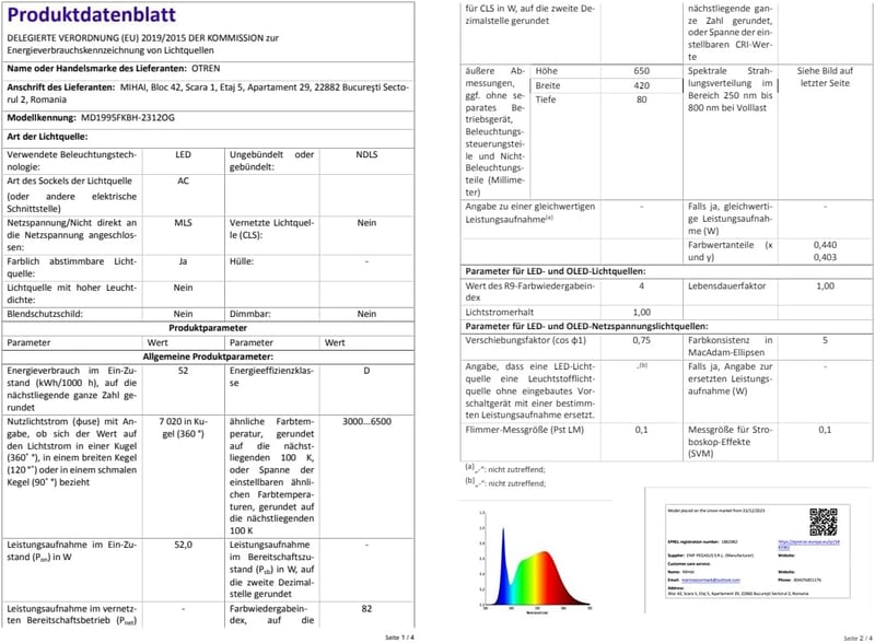 OTREN LED Mennyezeti Lámpa 65 cm, Fényerőszabályozható, Memória Funkcióval és Távirányítóval - Nappali, Étkező, Konyha, Iroda Világítás 52W